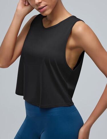 Womens Workout Tank Tops Athletic Crop Top Loose Fit Sleeveless Cropped Muscle Tanks Running Training White M in Kuwait