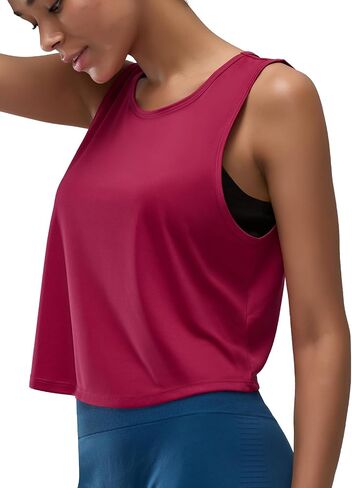 Womens Workout Tank Tops Athletic Crop Top Loose Fit Sleeveless Cropped Muscle Tanks Running Training White M in Kuwait