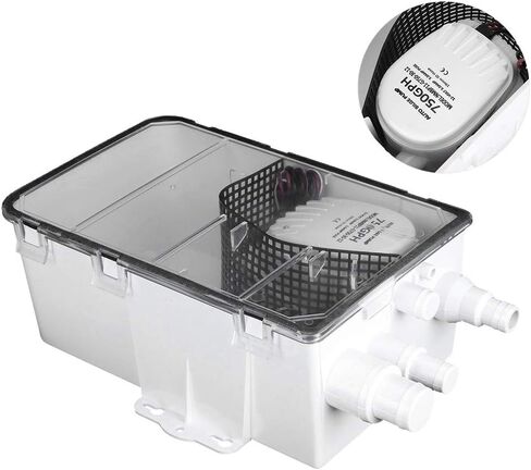 Marine Shower Pump, 12V 750GPH Boat RV Multi Port Drain System Built in Switch, Transparent Cover, Check Valve Ignition Protection for Easy Operation in Saudi Arabia