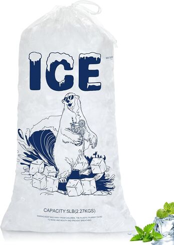 5lb Ice Bags with Drawstring – 50 Pack Reusable Heavy-Duty Plastic Ice Cube Bags for Freezer, Ice Maker, Coolers, Camping, Storage, Leak-Resistant & Food Safe in Kuwait