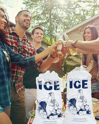 5lb Ice Bags with Drawstring – 50 Pack Reusable Heavy-Duty Plastic Ice Cube Bags for Freezer, Ice Maker, Coolers, Camping, Storage, Leak-Resistant & Food Safe in Kuwait