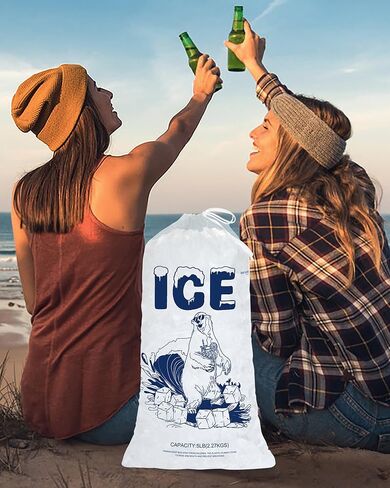 5lb Ice Bags with Drawstring – 50 Pack Reusable Heavy-Duty Plastic Ice Cube Bags for Freezer, Ice Maker, Coolers, Camping, Storage, Leak-Resistant & Food Safe in Kuwait