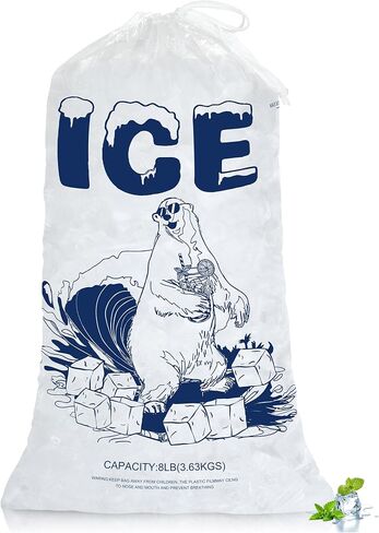 5lb Ice Bags with Drawstring – 50 Pack Reusable Heavy-Duty Plastic Ice Cube Bags for Freezer, Ice Maker, Coolers, Camping, Storage, Leak-Resistant & Food Safe in Kuwait