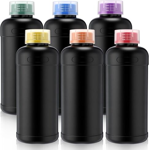 Honeydak 6 PCS Black Darkroom Storage Storage Bottles مجموعات 1000 مل من زجاجات الكاشف البلاستيكي حاويات عينة واسعة من الحاويات مع ستة ألوان أغطية ختم للفصول الدراسية تخزين المنزل in Saudi Arabia