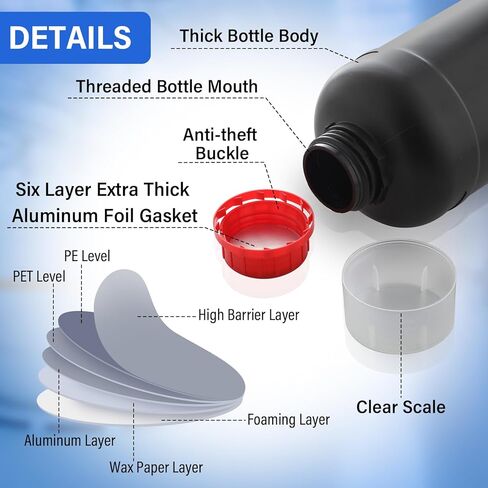 Honeydak 6 PCS Black Darkroom Storage Storage Bottles مجموعات 1000 مل من زجاجات الكاشف البلاستيكي حاويات عينة واسعة من الحاويات مع ستة ألوان أغطية ختم للفصول الدراسية تخزين المنزل in Saudi Arabia