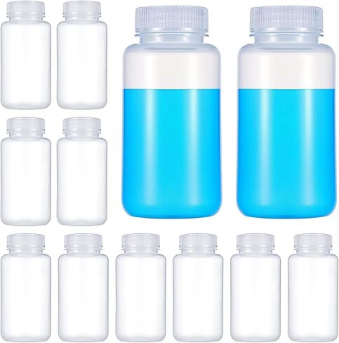 12 PCS 250 مل من زجاجات البلاستيك زجاجات مختبر مختبر البولي بروبيلين على نطاق واسع زجاجات الكاشف الفم واضحة حاويات تخزين السوائل مع أغطية حاويات دليل in Saudi Arabia