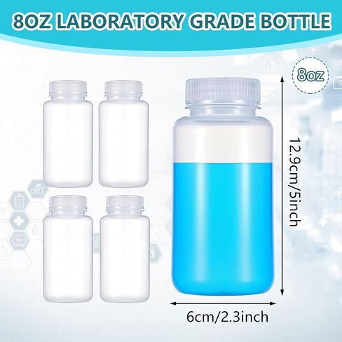 12 PCS 250 مل من زجاجات البلاستيك زجاجات مختبر مختبر البولي بروبيلين على نطاق واسع زجاجات الكاشف الفم واضحة حاويات تخزين السوائل مع أغطية حاويات دليل in Saudi Arabia