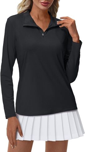 Magcomsen نساء 1/4 Zip Long Sleeve Rash Guard قمصان UPF 50 Quarter Zip Pullover Quick Dry Haking Tops Tops in Saudi Arabia