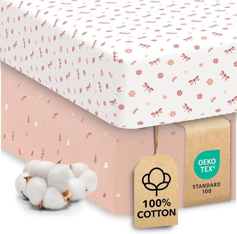 Sweety Fox 2 -Pack Crib Sheets - ملاءات ناعمة للأولاد والبنات ، صفائح أسرة صغيرة ، صفائح سرير صغيرة (أبيض) in Kuwait