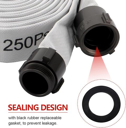 Fire Hose,1-1/2" ID X 100 FT, Single Jacket EPDM Lined, 750 PSI Burst Pressure, Industrial Fire Hose with M × F NST/NH Aluminum Couplings in Saudi Arabia