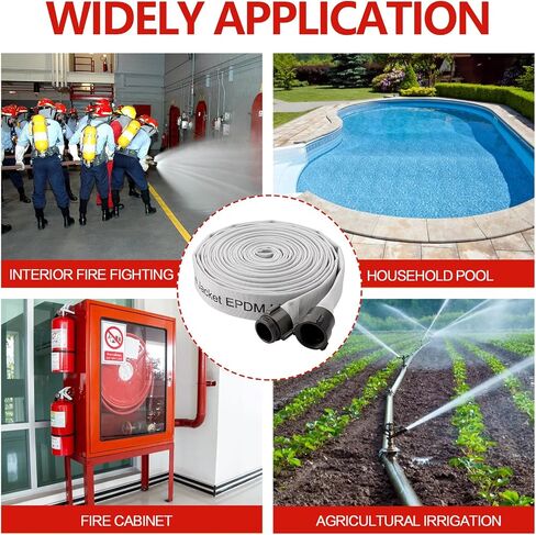 Fire Hose,1-1/2" ID X 100 FT, Single Jacket EPDM Lined, 750 PSI Burst Pressure, Industrial Fire Hose with M × F NST/NH Aluminum Couplings in Saudi Arabia