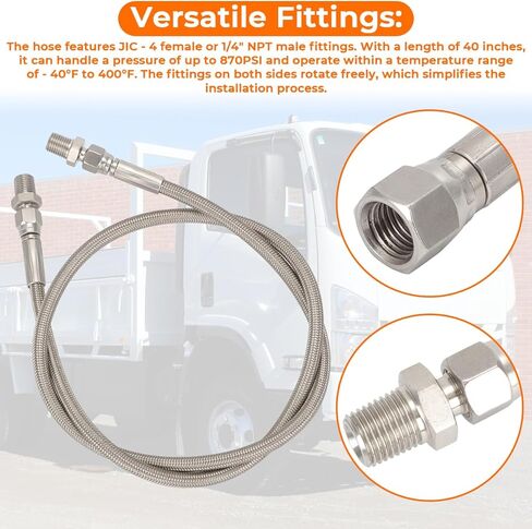 الفولاذ المقاوم للصدأ PTFE خرطوم مقوى 40 "الطول - JIC - 4 أنثى أو 1/4" npt ذكر ، 870psi ، -40 درجة فهرنهايت إلى 400 درجة فهرنهايت ، متوافق مع ARB 740203 in Kuwait