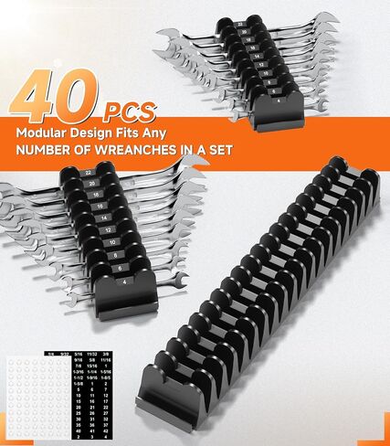 40pcs حامل منظم وجع وحددي - مجموعة تخزين مع Metric & Sae florescent label & anti slip mat ، رف مفصل لدرج صندوق الأدوات ، هدية للأدوات للميكانيكا المهنية الرجال in Saudi Arabia