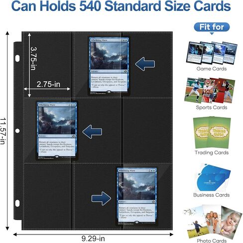 40 Pack 9 Pocket Page Protectors,720 Pockets Double Sided Card Holder Pages for a 3 Ring Binder, Card Protector Sheets Baseball Card Binder,Fit for MTG, TCG, Baseball Standard Cards in Kuwait