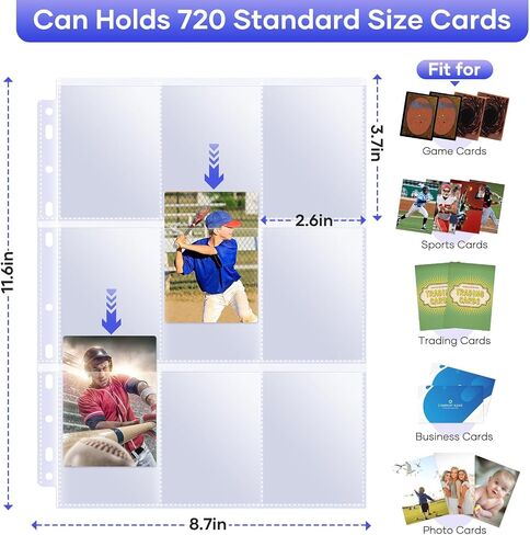 40 Pack 9 Pocket Page Protectors,720 Pockets Double Sided Card Holder Pages for a 3 Ring Binder, Card Protector Sheets Baseball Card Binder,Fit for MTG, TCG, Baseball Standard Cards in Kuwait