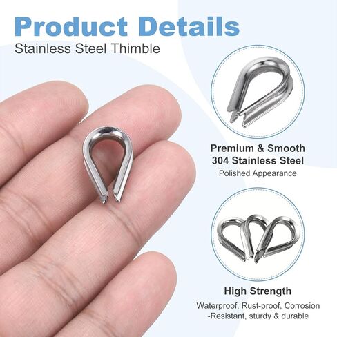 uxcell 3/16" M4 Stainless Steel Thimble, 304 Stainless Steel Wire Rope Cable Thimbles Rigging Marine Grade, Silver 25Pcs in Saudi Arabia