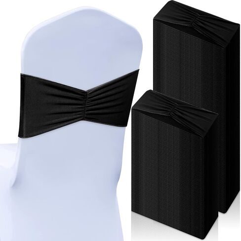 Moukeren 100 Pcs Spandex Chair Sashes Bows Bands Slider Sashes for Chair Covers Elastic Bands Ties Ribbon Decorations for Wedding Party Events Ceremony Birthday Banquet (Dark Green) in Saudi Arabia