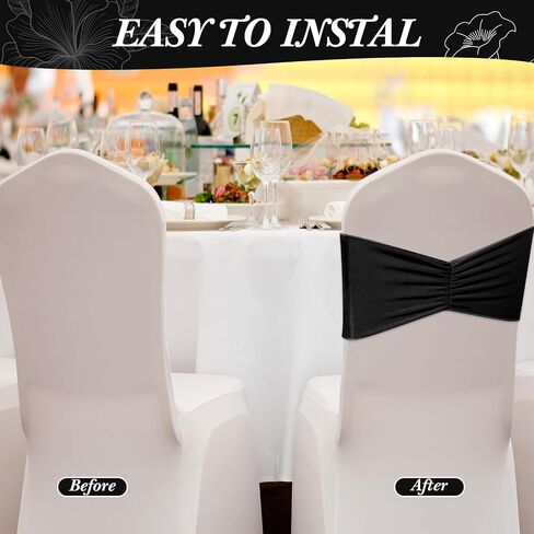 Moukeren 100 Pcs Spandex Chair Sashes Bows Bands Slider Sashes for Chair Covers Elastic Bands Ties Ribbon Decorations for Wedding Party Events Ceremony Birthday Banquet (Dark Green) in Saudi Arabia