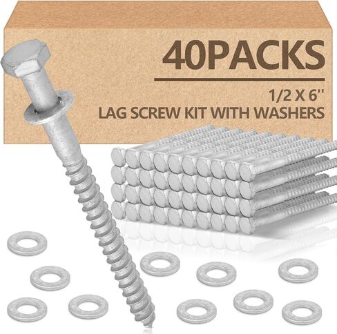 Tandefio 40 Pack 1/2 x 4'' Lag Screw Kit with Washers Hot Dip Galvanized Hex Lag Bolts Heavy Duty Wood Screws for Wood Decks Fences in Saudi Arabia