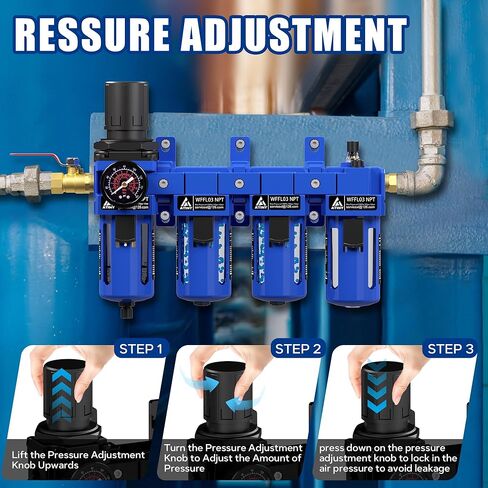 3/8 "NPT Compressed Filter Filter Lrgulator Combo ، فاصل مياه زيت ضاغط الهواء ، خرطوشة النحاس مع جفاف مزدوج-مقياس (0-150 رطل) ، وعاء بولي ، تصريف نصف التوت ، قوس in Kuwait