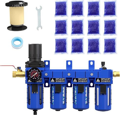 3/8 "NPT Compressed Filter Filter Lrgulator Combo ، فاصل مياه زيت ضاغط الهواء ، خرطوشة النحاس مع جفاف مزدوج-مقياس (0-150 رطل) ، وعاء بولي ، تصريف نصف التوت ، قوس in Kuwait
