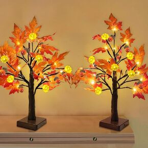 Turnmeon Fall Decor 2 Pack 18 Inch Prelit Fall Fall Tree Decorations for Home مع 48 LEDS Timer Batule Tarched Fluged Pumpkins 6 Acorn Tabletop Halloween Decorations Indoor in Kuwait