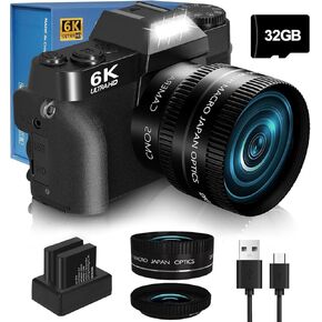 كاميرا رقمية 4K 56 ميجابكسل للتصوير الفوتوغرافي Nikicam vlogging Camera لـ YouTube مع شاشة Flip 180 درجة ، واي فاي ، تكبير رقمي 16x ، عدسة 52 مم ، بطاريتين ، بطاقة Micro SD 32 جيجابايت (أسود) in Kuwait