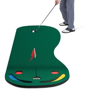 GYMAX Putting Green, 10 x 3 ft Par Three Putting Mat Set with 3 Putting Cups, 1 Flag and Golf Hole Covers, Putting Green Mat for Golf Training Practice Indoor/Outdoor, Garage, Backyard, Office in Saudi Arabia