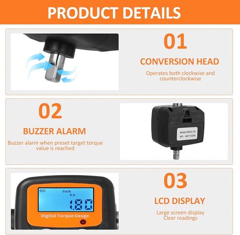 ENGC-30 Digital Display Torque Meter 1/2'' to 1/4'' Adapters High Accuracy 4 Torque Units Backlit Display Perfect for tomotive Bike Motorcycle DIY & Home s in Saudi Arabia