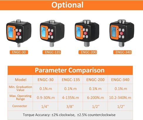 ENGC-30 Digital Display Torque Meter 1/2'' to 1/4'' Adapters High Accuracy 4 Torque Units Backlit Display Perfect for tomotive Bike Motorcycle DIY & Home s in Saudi Arabia
