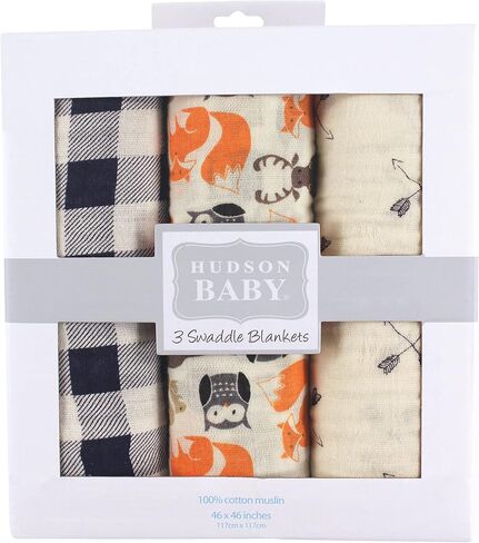 Hudson Baby Unisex Baby Cotton Muslin Swaddle Blankets, Blue Sheep, 2-Pack in Saudi Arabia
