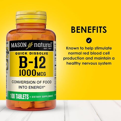 MASON NATURAL B-12 1000 mcg Quick Dissolve, 300 Day Supply for Healthy Conversion of Food into Energy (3 Pack) in Saudi Arabia