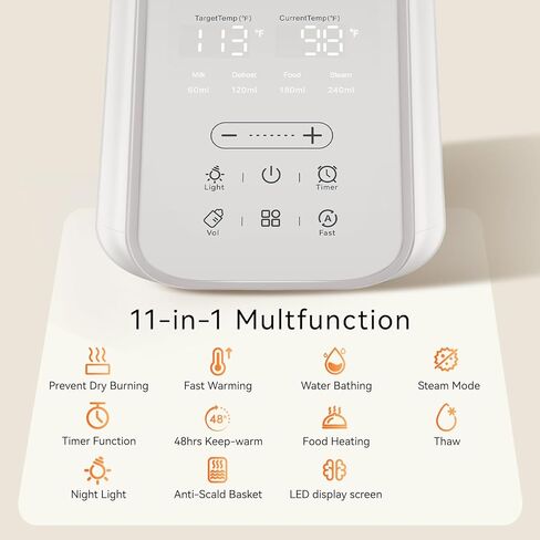 Baby Bottle Warmer for Breast Milk with Timer & Night Light, 11-in-1 Milk Warmer for Baby Bottles, 48H Keep Warm, BPA-Free Fast Heating with Adjustable Temperature (86-194℉) for Glass/PPSU Bottles in Kuwait