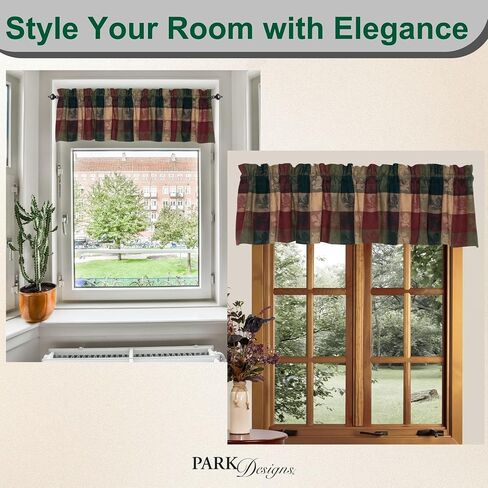 Park Designs Farmhouse Kitchen Farances for Windows - Striped Lodge Timber Ridge | سقوط ديكور نافذة الستائر فاليانس | من منقوش الستار في Windows | غرف المعيشة بوهو | 72 "× 14" in Kuwait