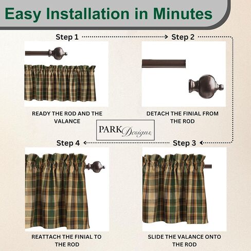 Park Designs Farmhouse Kitchen Farances for Windows - Striped Lodge Timber Ridge | سقوط ديكور نافذة الستائر فاليانس | من منقوش الستار في Windows | غرف المعيشة بوهو | 72 "× 14" in Kuwait