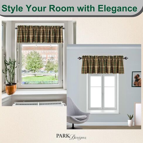 Park Designs Farmhouse Kitchen Farances for Windows - Striped Lodge Timber Ridge | سقوط ديكور نافذة الستائر فاليانس | من منقوش الستار في Windows | غرف المعيشة بوهو | 72 "× 14" in Kuwait