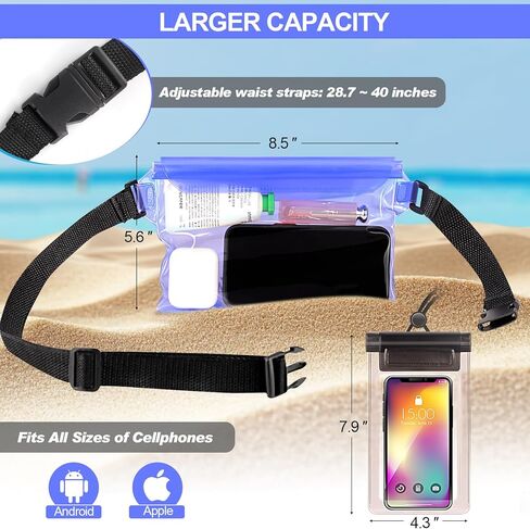 Waterproof Fanny Pack, 2PCS Touchscreen Sensitive Waterproof Phone Pouch, Dry Bag with Adjustable Waist Strap, Water Proof Pouch For Kayaking, Swimming, Boating, Floating, Perfect Beach Essentials in Saudi Arabia