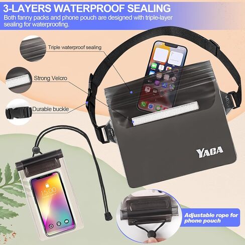 Waterproof Fanny Pack, 2PCS Touchscreen Sensitive Waterproof Phone Pouch, Dry Bag with Adjustable Waist Strap, Water Proof Pouch For Kayaking, Swimming, Boating, Floating, Perfect Beach Essentials in Saudi Arabia