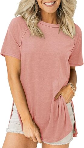 Cicy Bell Womens Short Sleeve Tunic Tops Summer Crew Neck Side Split T Shirts Casual Loose Fit Basic Tees Shirts in Saudi Arabia