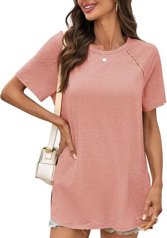 Cicy Bell Womens Short Sleeve Tunic Tops Summer Crew Neck Side Split T Shirts Casual Loose Fit Basic Tees Shirts in Saudi Arabia