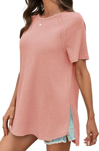 Cicy Bell Womens Short Sleeve Tunic Tops Summer Crew Neck Side Split T Shirts Casual Loose Fit Basic Tees Shirts in Saudi Arabia