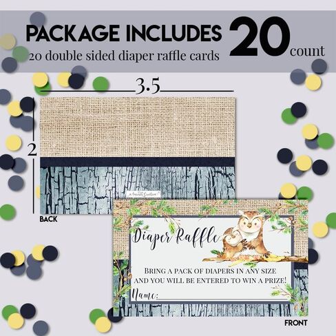 Amanda Creation “Guess Whooo" Owl Diaper Raffle Tickets for Baby Boy Showers, 20 2" X 3" Double Sided Insert Cards for Games, Bring a Pack of Diapers to Win Favors & Prizes! in Saudi Arabia