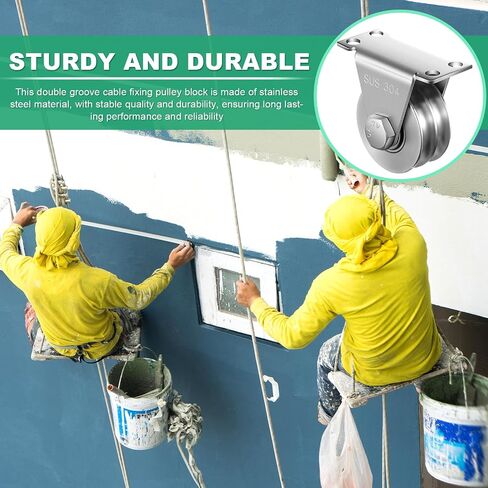 4 Pack Double Groove Cable Fixed Pulley Block Wheel Pulley Heavy Duty Double 304 Stainless Steel Silent Block Bearing Inside, Good for Lifting System in Saudi Arabia