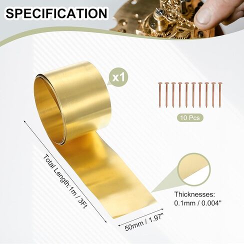 صفيحة صفيحة نحاسية لفة لوحة رقائق نحاسية ، 0.1 × 300 × 1000 مم 28 المقياس (0.1 مم) ملاءمة لإصلاح الكهرباء الحرف DIY - الأسطوانة (حزمة واحدة ، براسي) in Kuwait