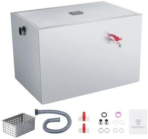 Happybuy Commercial Grease Trap - 40 LBS, Side Inlet, Under Sink, Stainless Steel, 10 GPM, for Restaurant, Canteen, Home Kitchen in Saudi Arabia