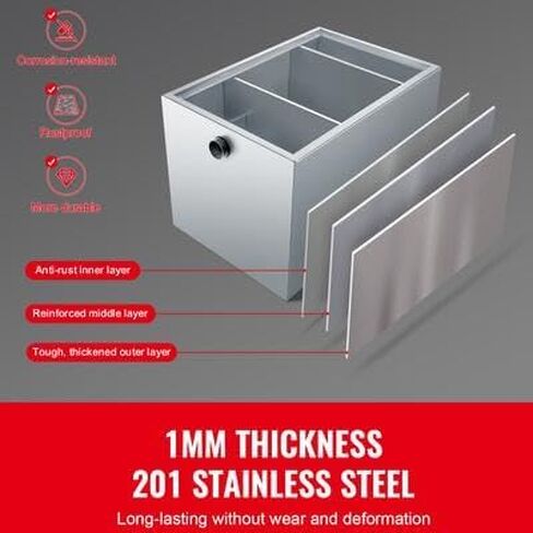 Happybuy Commercial Grease Trap - 40 LBS, Side Inlet, Under Sink, Stainless Steel, 10 GPM, for Restaurant, Canteen, Home Kitchen in Saudi Arabia
