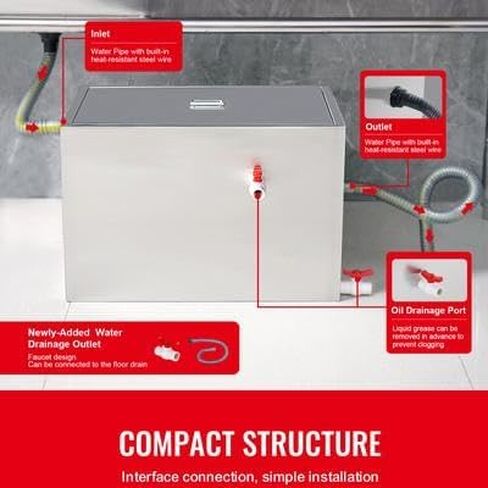 Happybuy Commercial Grease Trap - 40 LBS, Side Inlet, Under Sink, Stainless Steel, 10 GPM, for Restaurant, Canteen, Home Kitchen in Saudi Arabia