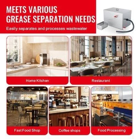 Happybuy Commercial Grease Trap - 40 LBS, Side Inlet, Under Sink, Stainless Steel, 10 GPM, for Restaurant, Canteen, Home Kitchen in Saudi Arabia