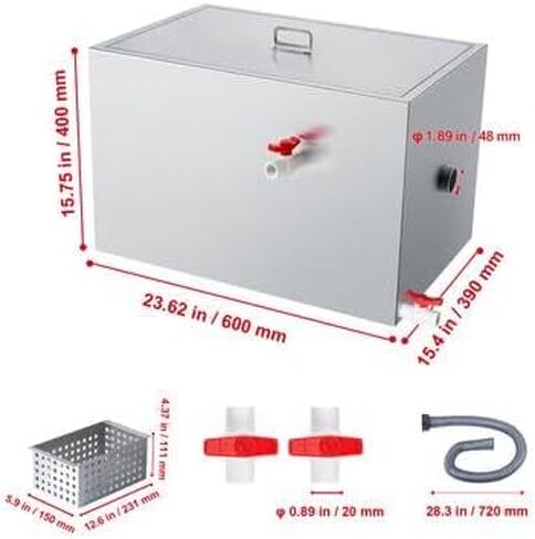 Happybuy Commercial Grease Trap - 40 LBS, Side Inlet, Under Sink, Stainless Steel, 10 GPM, for Restaurant, Canteen, Home Kitchen in Saudi Arabia
