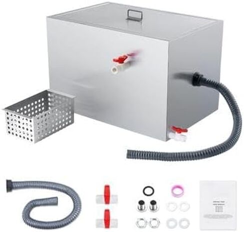 Happybuy Commercial Grease Trap - 40 LBS, Side Inlet, Under Sink, Stainless Steel, 10 GPM, for Restaurant, Canteen, Home Kitchen in Saudi Arabia